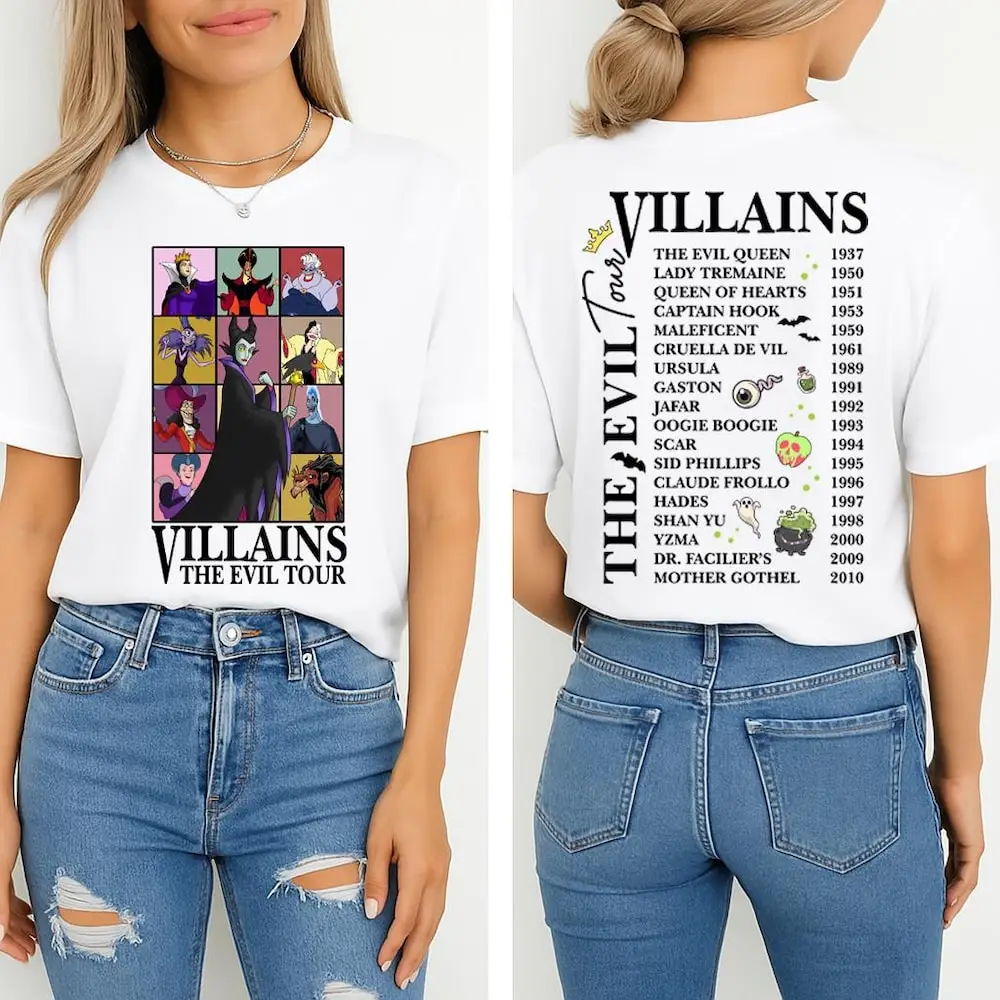 قميص ريترو ديزني الأشرار قميص عتيق لملكة الشر أورسولا مالفيسنت تي شيرت باستيل للهالوين بألوان مريحة Y2K تي شيرت يومي