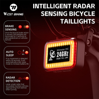 WEST BIKING Bicycle Intelligent Radar Tail Light MTB Road Bike Smart Rear Brake Sensing Light Cycling Sensor Warning Taillight