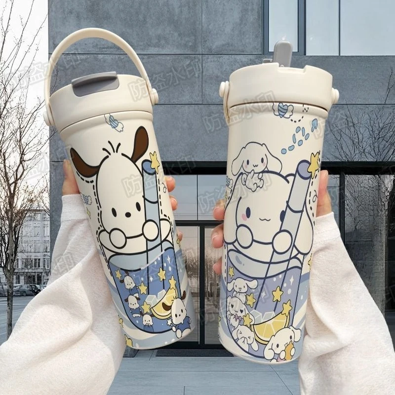 

Cinnamoroll Pochacco Anime Kawaii Sanrio Summer Water Bottle Cute Cartoon Stainless Steel Straw Water Cup Gifts for Kids