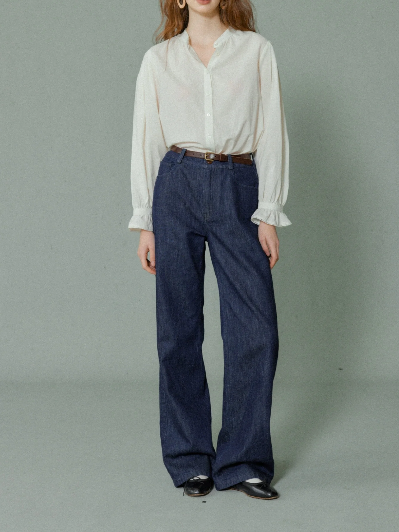 

Глубокие джинсы из смеси хлопка Indigo Haax, повседневные прямые широкие брюки с застежкой-молнией на талии, весна 2025 г., Новое поступление