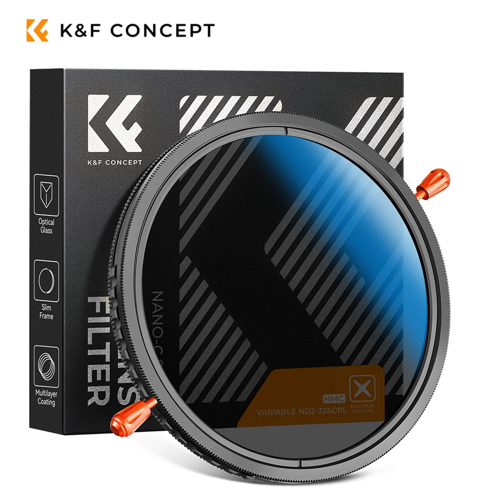 K & F Concept 2in1 Variabele ND2-ND32 + Cpl Filter Circulaire Polariserende Multifunctionele 37-82Mm Neutrale Dichtheid Camera Lensfilter
