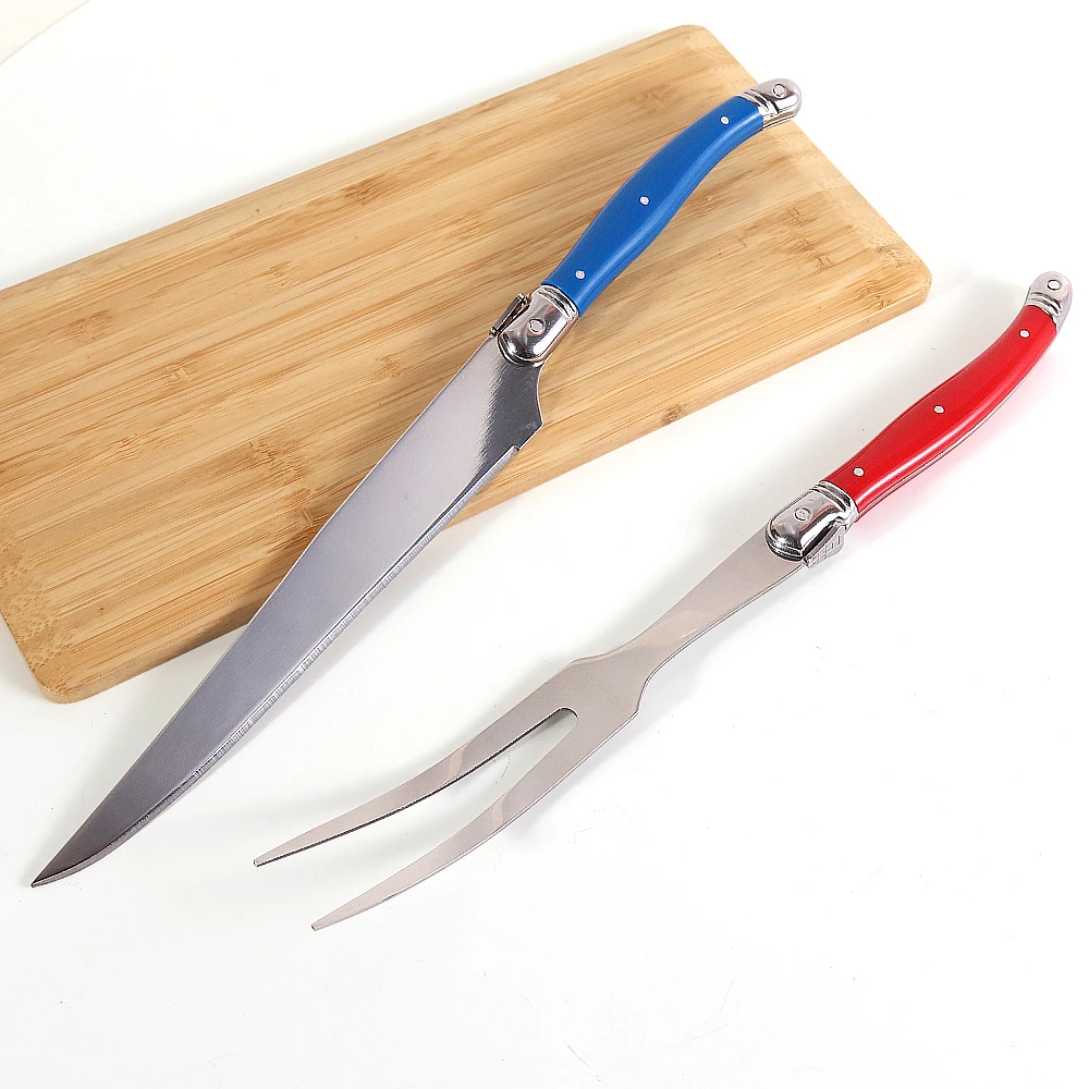 

Jaswehome 2pcs Stainless Steel Lengthen Steak knife Cheese fork dinnerware set Meat cleaver Roasting Barbecue fork cutlery set