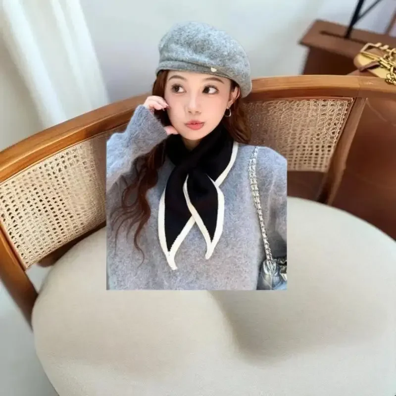 Syal Segitiga Penahan Panas Musim Dingin; Penghangat Leher Rajut; Multifungsi Tahan Angin