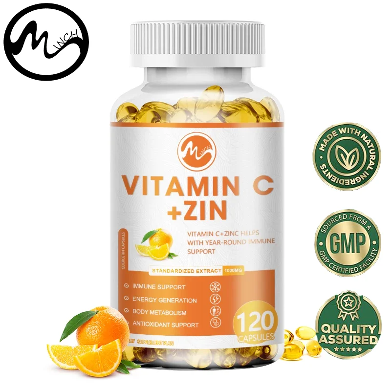 Minch Vitamin C 1000mg With Zinc 20mg Capsules for Support Cellular Energy Production & Collagen Formation Body System Supplemen