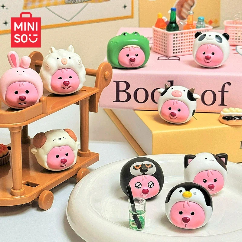 MINISO MINI BEAN Loopy Series Animal Headgear Blind Box Kawaii Decorative Doll Model Ornaments Children's Toys Birthday Gift