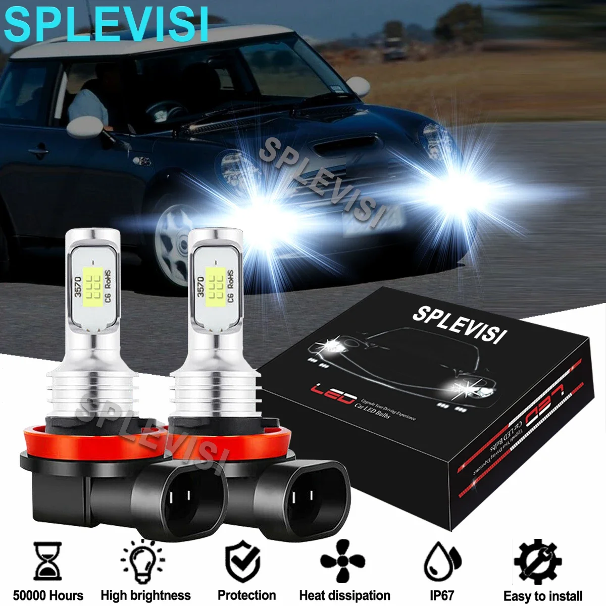 

2x LED Foglight Bulbs 6000K White For Mini Cooper R50 Mini One Cooper R56 2006 2007-2013 Mini R55 R56 R58 R60 R61