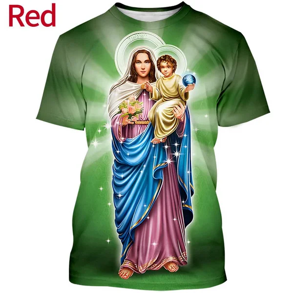 Female Fashion Virgin Mary 3D Printing T Shirt Christian Mother of God Personality Short Sleeved Women\'s T Shirt