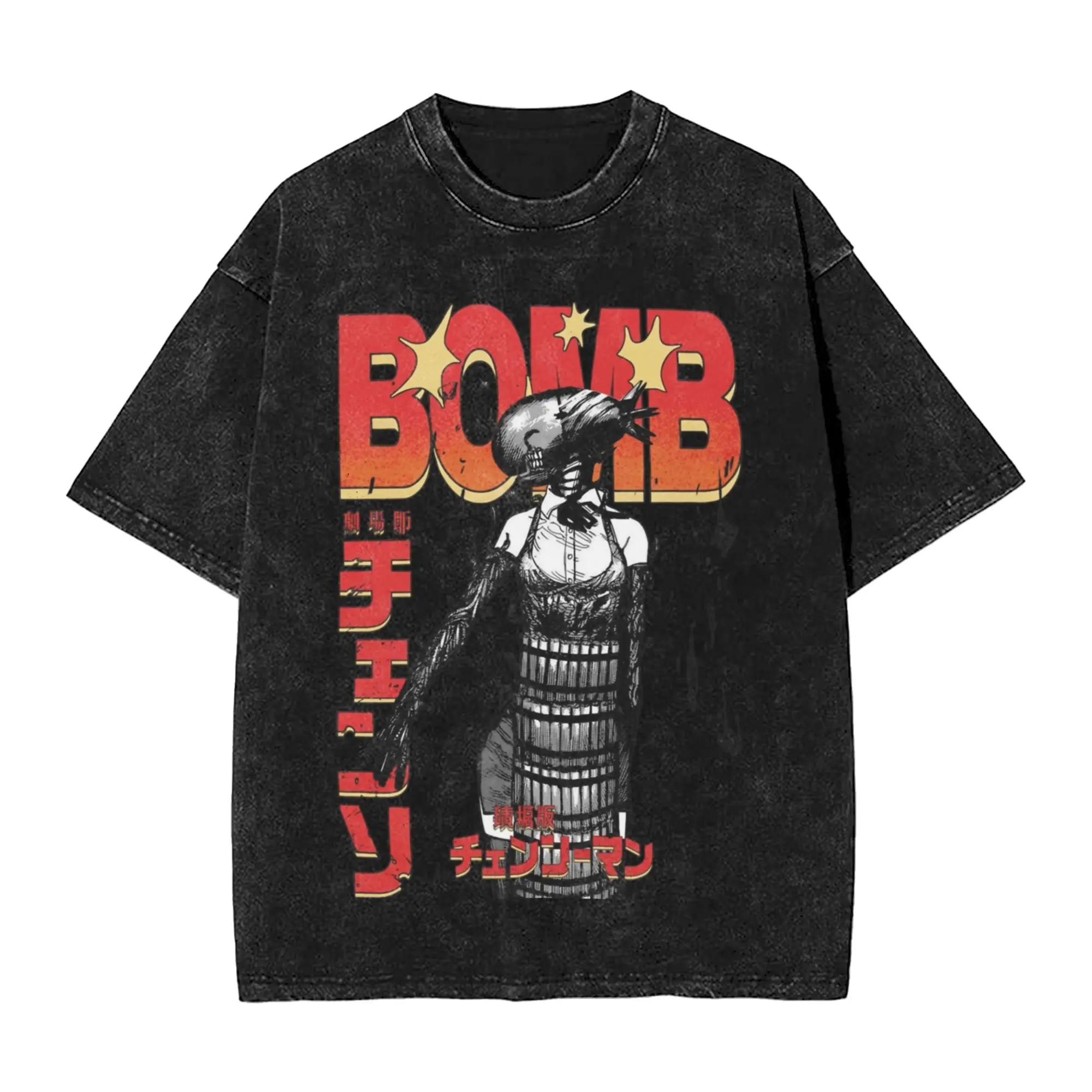 Reze Bombs Devil Washed T Shirt Streetwear Hip Hop Vintage T-Shirt Chainsaw Man Tee Shirt Men Women Short Sleeve Harajuku Summer