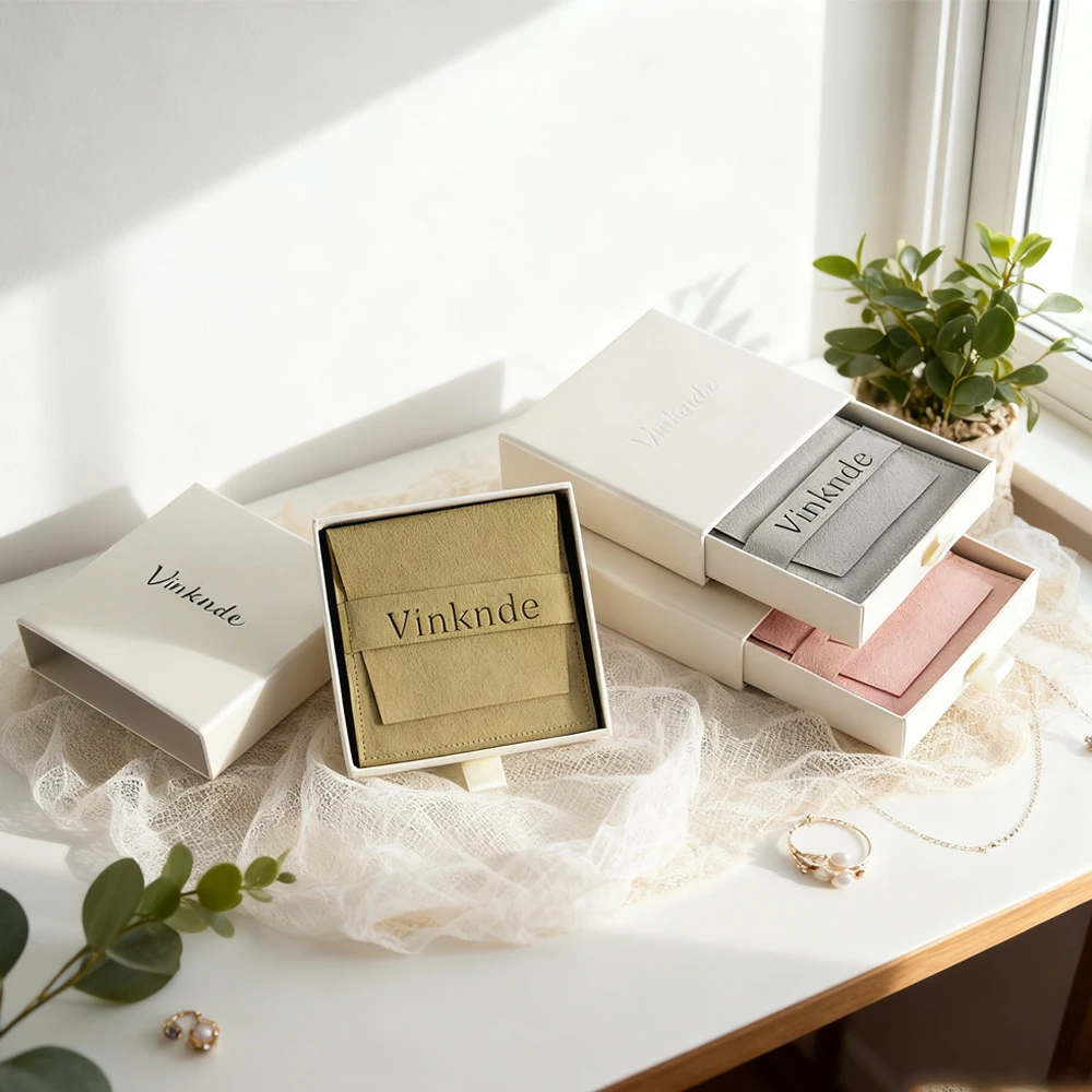 

Ювелирные изделия на заказ, серьги, браслет, раздвижные шкатулки для драгоценностей, подарочная упаковка для свадебной вечеринки, ящик, бежевая бумажная коробка с сумкой из микрофибры