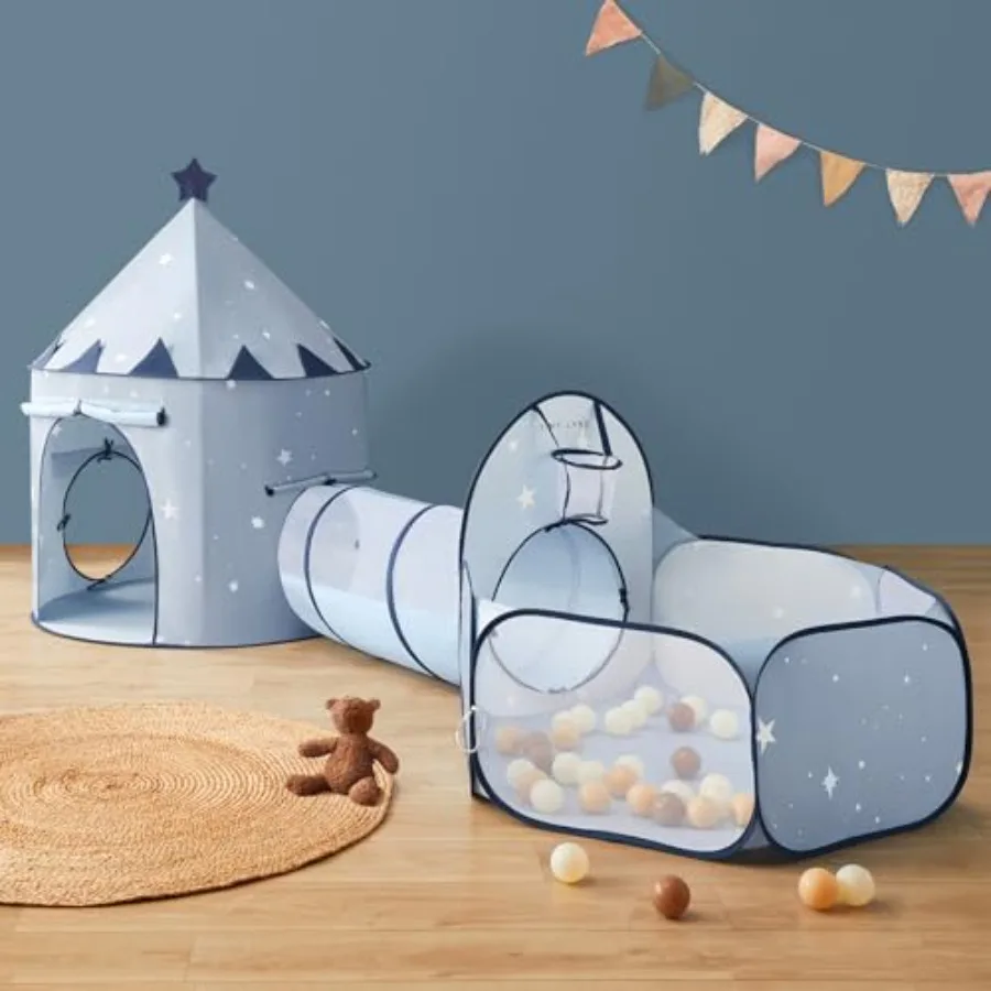 

Игровой тоннель 3-в-1 для малышей с шариковым бассейном и игровой палаткой, складной, для дома и улицы, синий