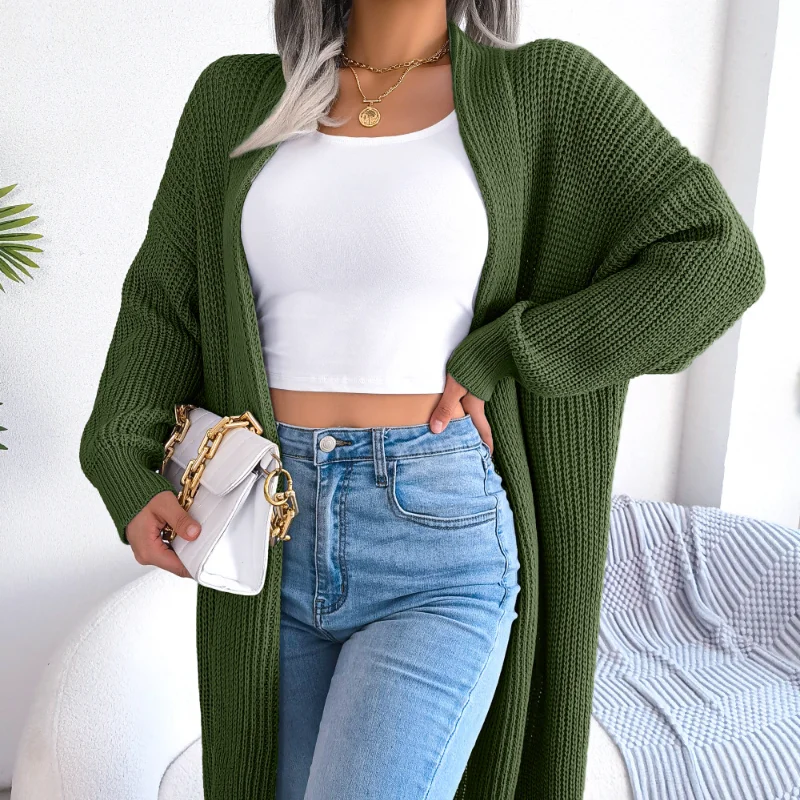 2023 Autumn/Winter New Casual Versatile Turn-down Collar Long Sleeves Solid Office Lady Loose Cardigan Leisure Sweater Coat