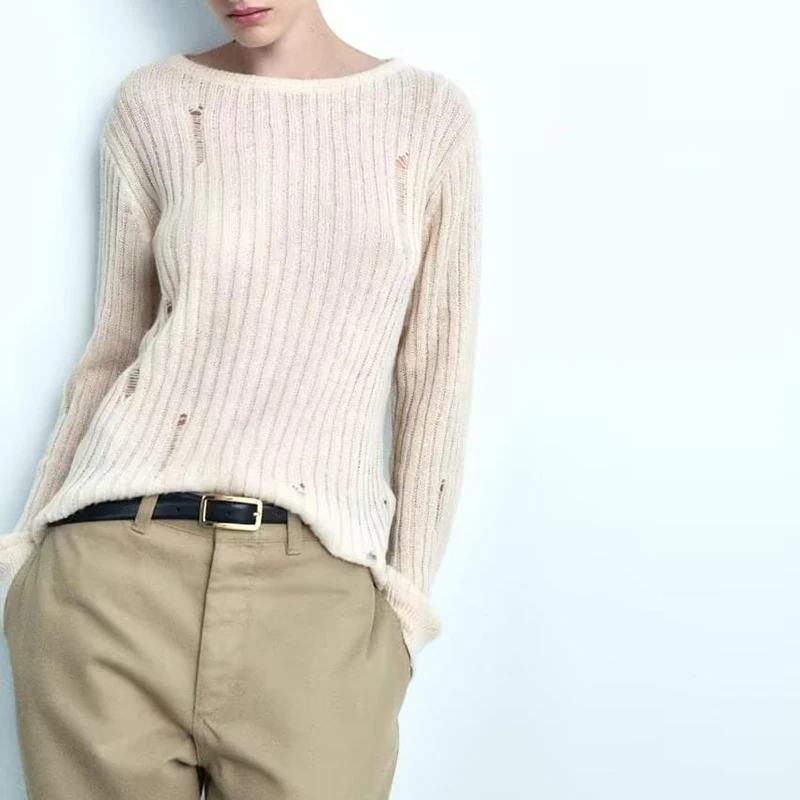 

American Vintage Worn Design Thin Long Sve round Ne Knitted Sweater Women's Inner irt Casual Faion Winter Collection