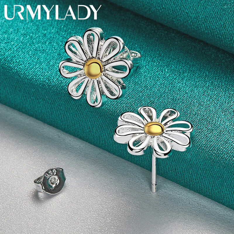 URMYLADY 925 srebrne chryzantemy kolczyki sztyfty dla kobiet wesele impreza moda biżuteria