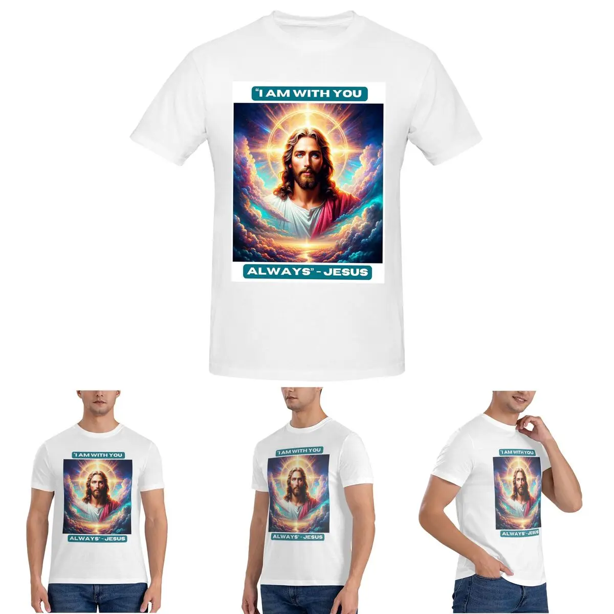 

Футболка QuotI Am With You Always Jesus Biblical для мужчин, хлопковые футболки больших размеров, мужские футболки с коротким вырезом, одежда, топы S-6XL