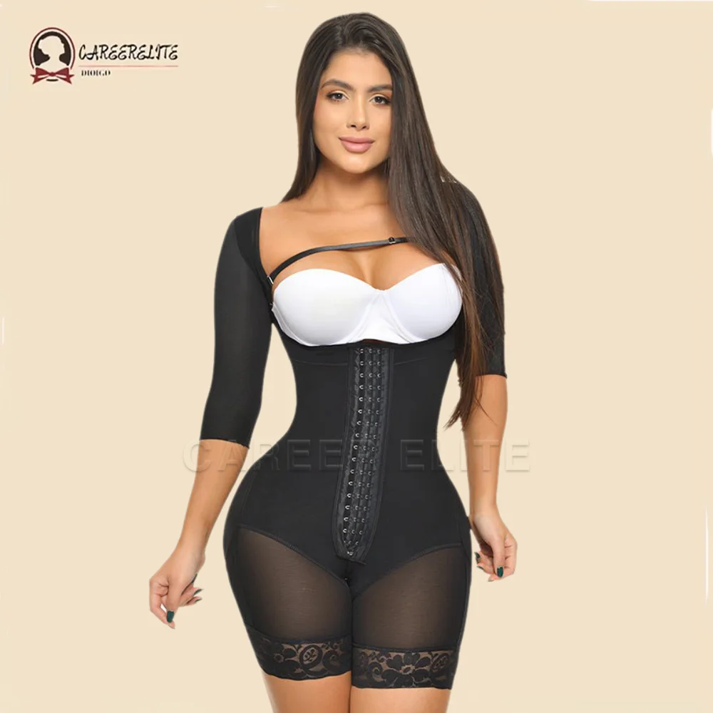Seamless Shapewear Body Shaper with Sleeves Modeling Postsurgical Fajas Colombianas Bodysuit Posture Correcting Shaping Corset