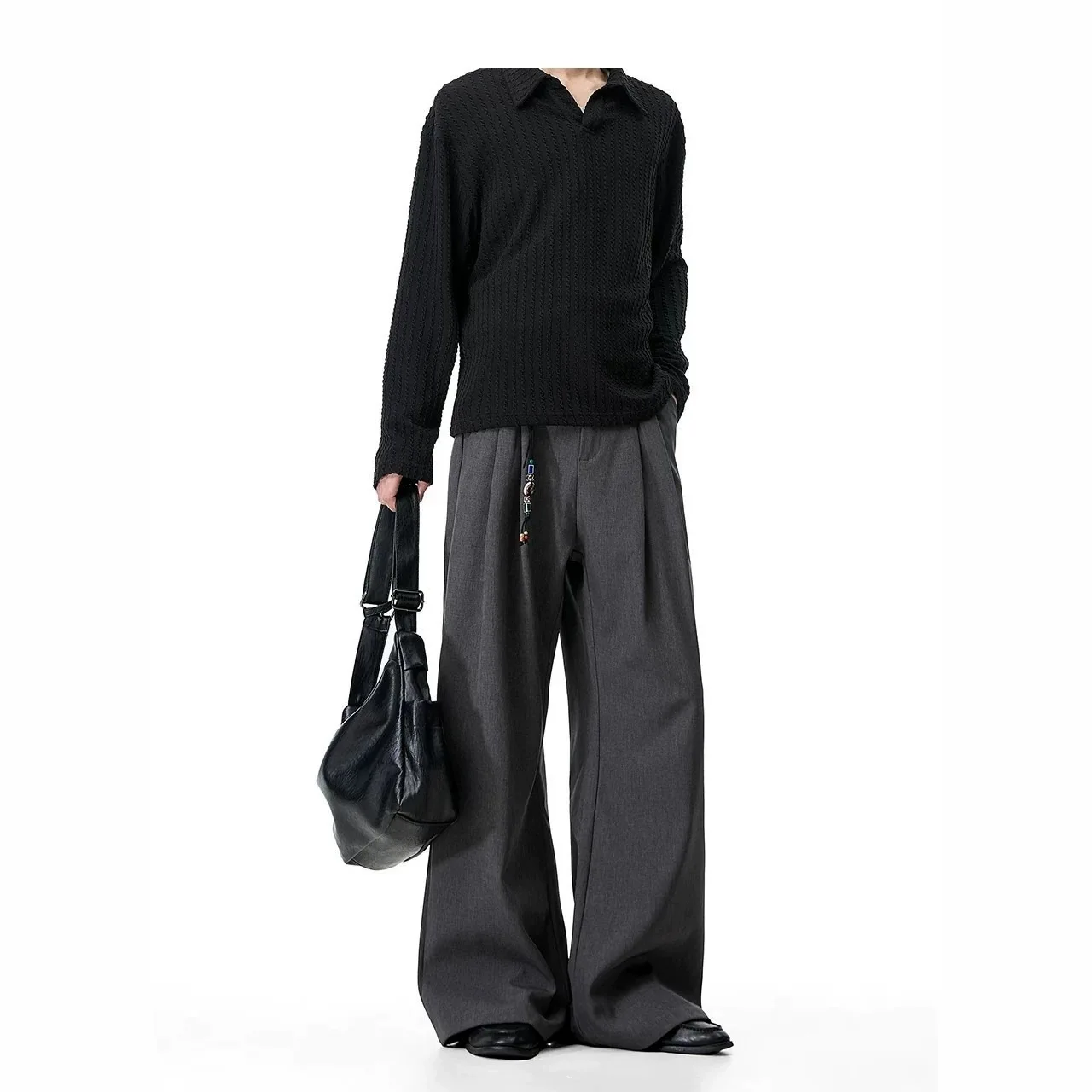 2026 Retro Solid Color Drape Trousers Men's Trend Loose Wide-leg Casual Versatile Old Money Wind Trousers