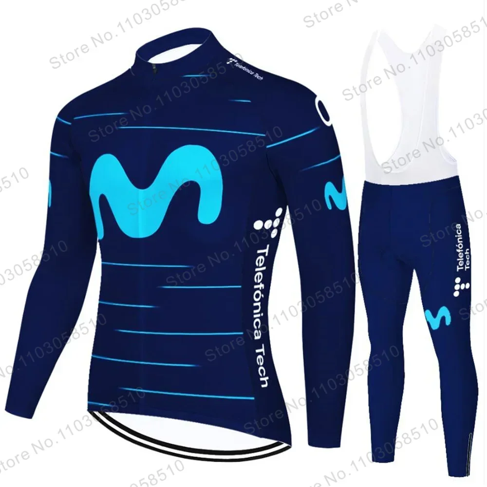 Spring MTB Bicycle Clothes Movistar Long Sleeve Cycling Jerseys Set Ropa Maillot Ciclismo Bike Wear Bicycle Clothing Cycling Set