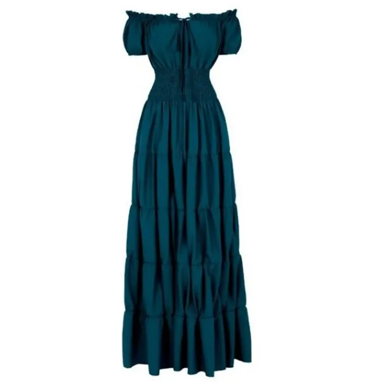 Abito rinascimentale per donna maniche lunghe medievale con spalle scoperte elastico a vita alta abito smock abito elegante regina taglie forti