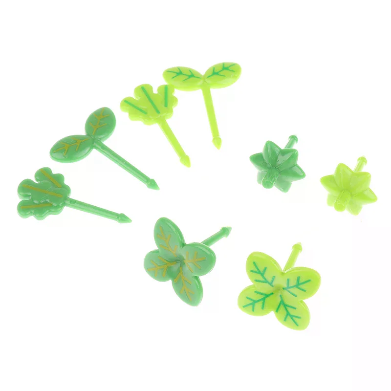 8pcs Fruit Fork Toothpick Leaves Plastic Decoration Lunch Box Bento Accessories Small Salad Tiny Fork Mini Cake Picks For Kids