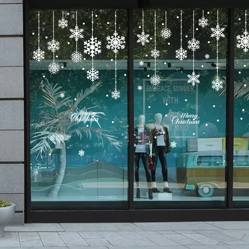 White Snow Christmas Vinyl Wall Sticker DIY New Year Party Wall Art Decal Snowflake Wallpaper Showcase Window Sticker Home Decor