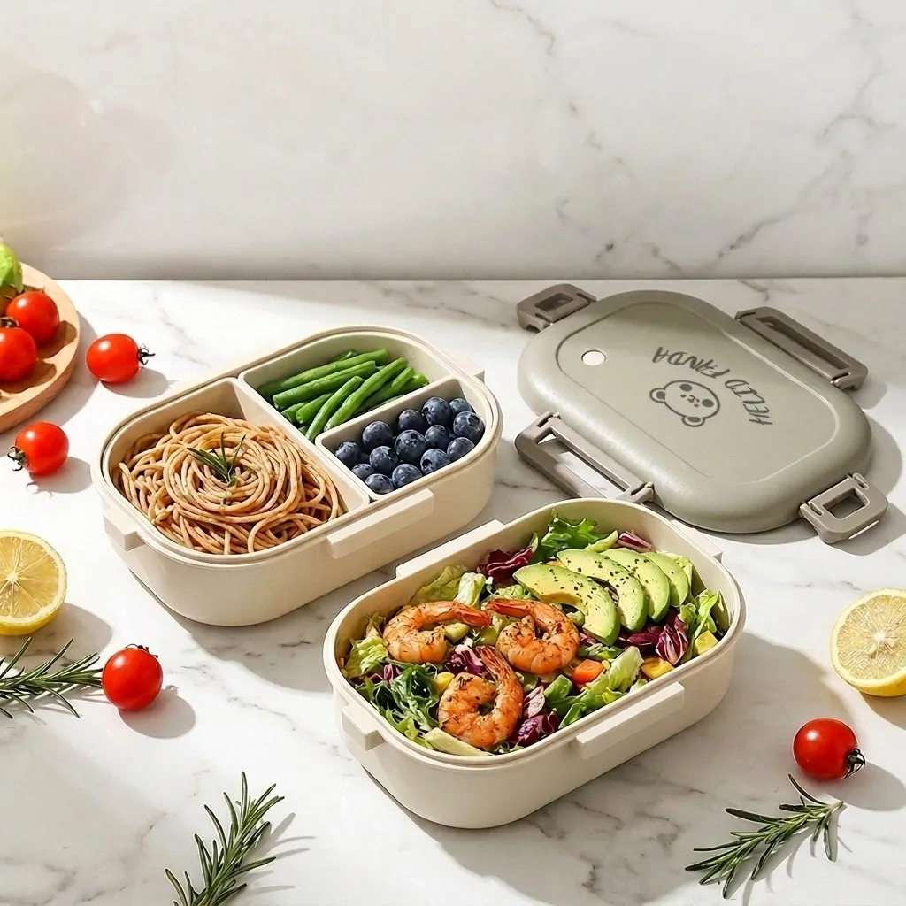 Cartoon 3 Compartment Plastic Bento Lunch Box For Kids Students Detachable Sealed Fruit Salad Food Container Microwave Heatable