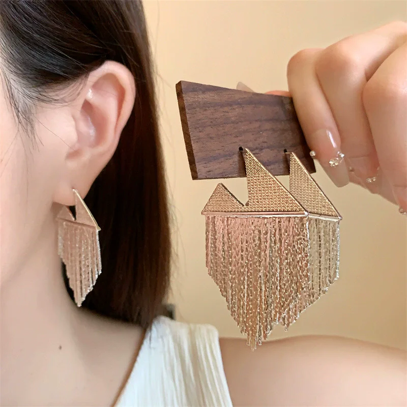 

Personalized Fashionable Exaggerated Tassel Chain Earrings Simple Versatile Elegant Refined Earrings Graceful Jewelry Accessorie