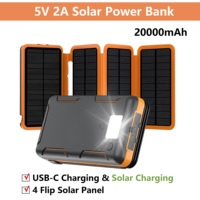 Solar Power Bank 20000mAh 5V 2.1A DC Hidden Flip with 4 panel for iOS/Android USB fast charge dual charging for camping