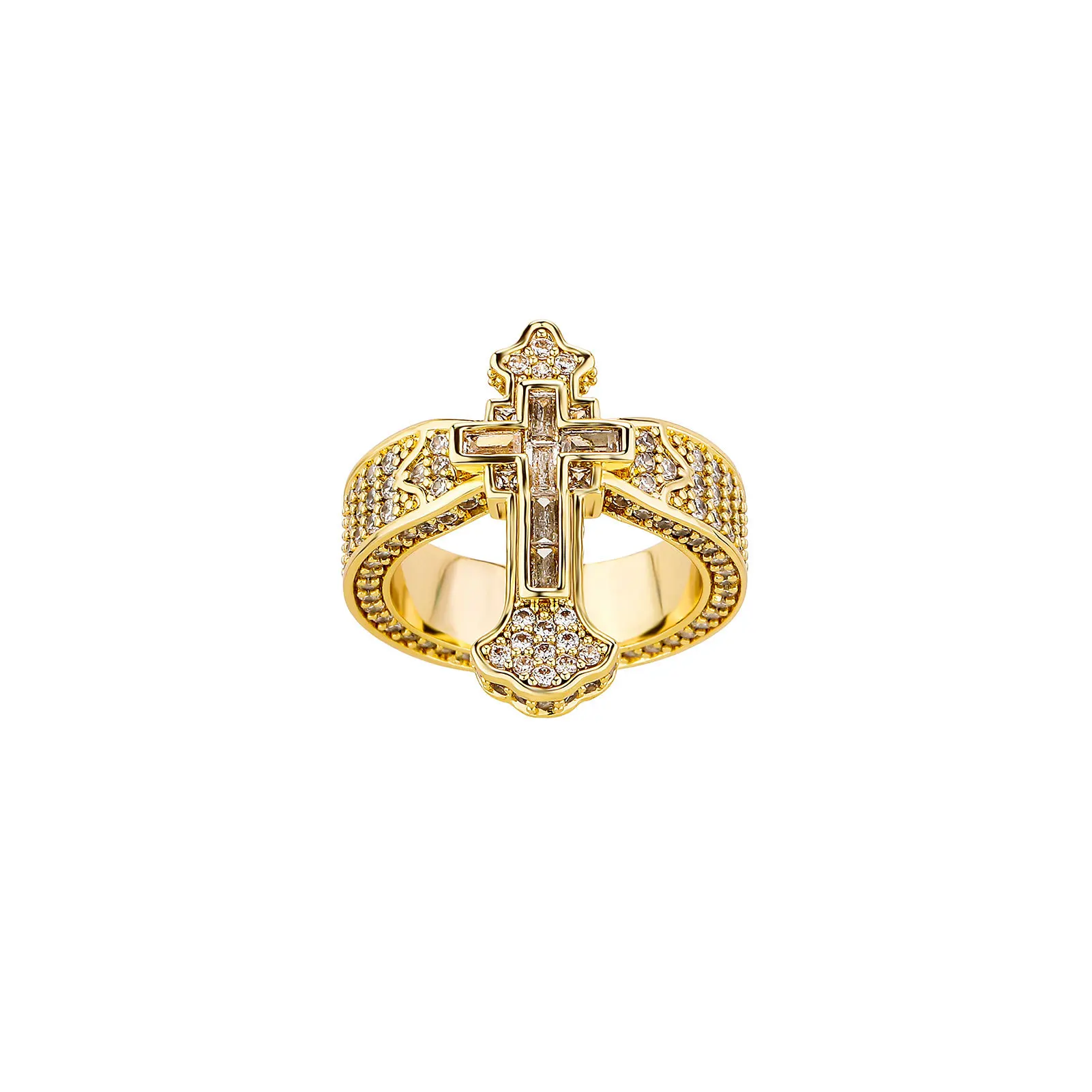 

Hip Hop 5A+ CZ Stone Paved Bling Ice Out Cross Finger Rings for Men Rapper Jewelry Gold Silver Color Drop Shipping