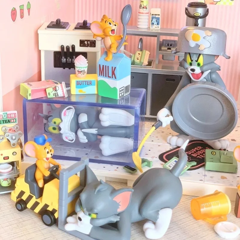 Original Tom And Jerry Cat And Mouse Fight Series Box Cute Kawaii Pvc Statue Toy  Anime Figures Model Collection Toy Gift