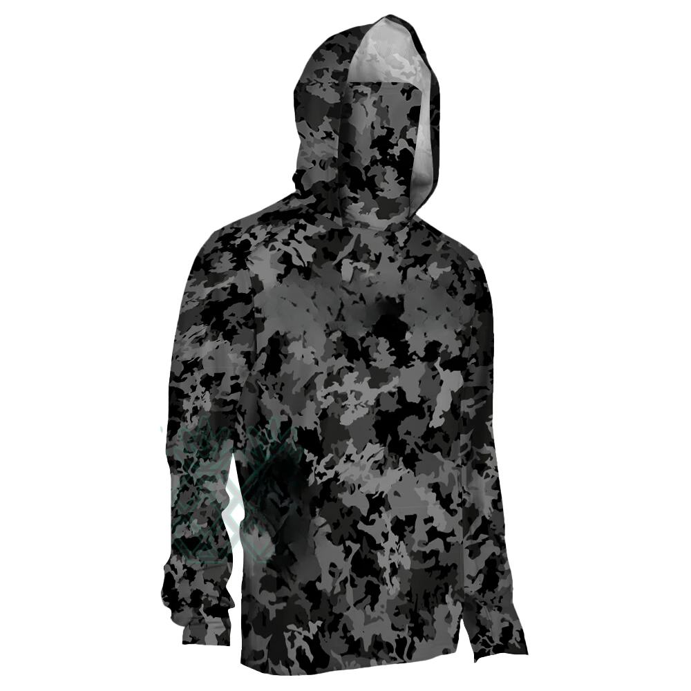 Fishing Clothing Camouflage Men's Long Sleeve Mask Hooded Fishing Shirts UPF50+ UV Protection Performance Fishing Apparel