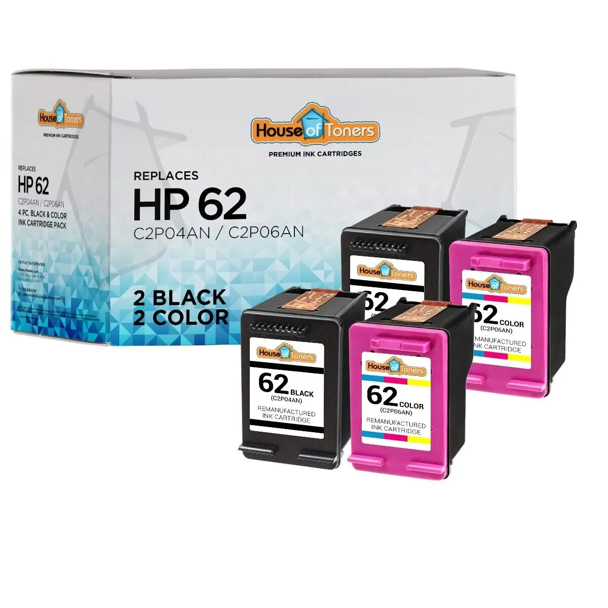 4PK เปลี่ยน HP 62 C2P04AN C2P06AN สีดำสำหรับ HP ENVY 5660 7640 7645