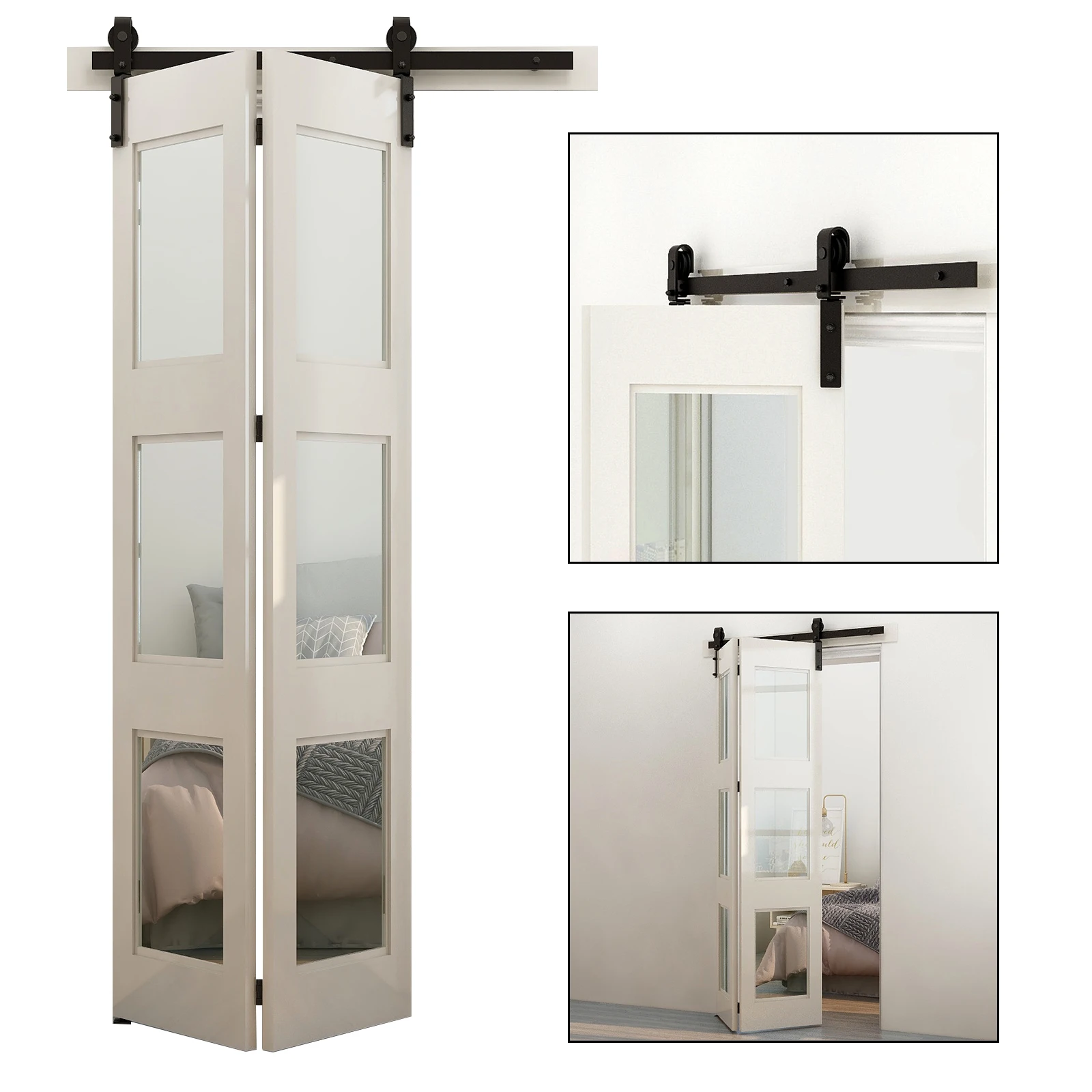 Ccjh-bi-folding Deslizante Celeiro Porta Hardware Kit Heavy Duty Roller Track Kit para Portas Suavemente Silencioso Fácil de Instalar sem Porta