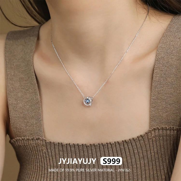 

JYJIAYUJY 100% Whole Original Pure Silver S999 45CM Necklace Chain Bule Mini Zircon Style Fashion Woman Jewelry Gift JYN160