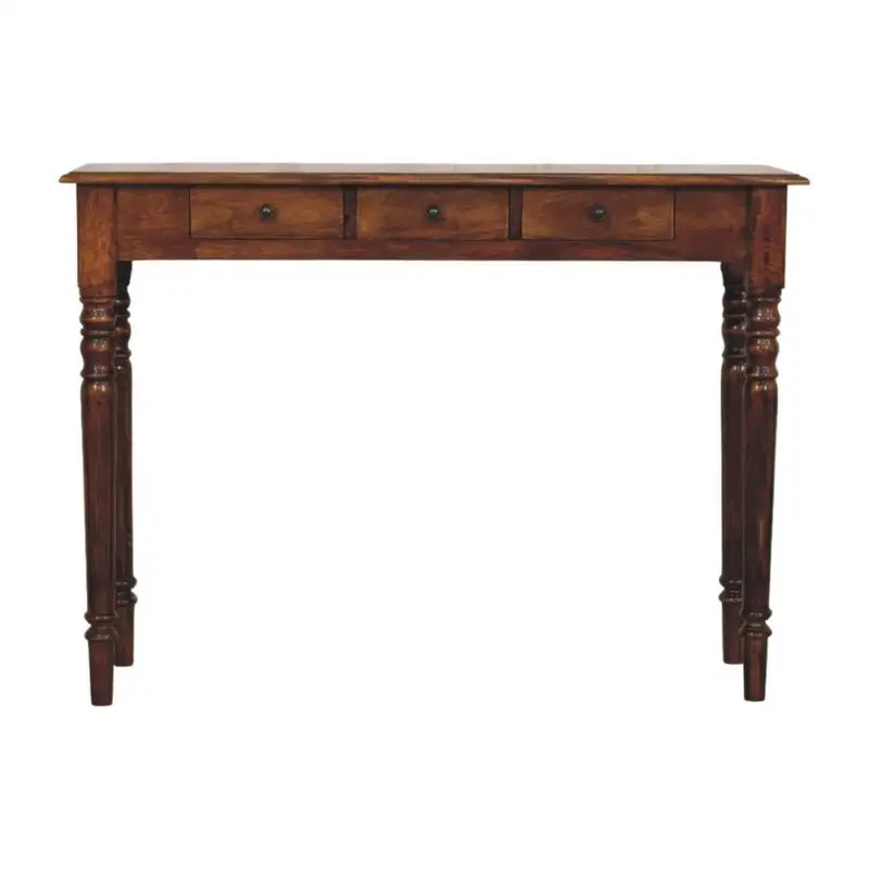 Chestnut 3-Drawer Console Table with Turned Legs