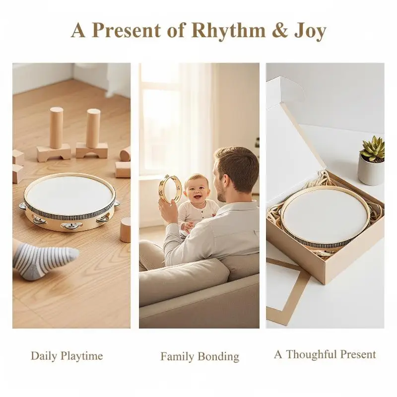 New Kids Portable Tambourine 6/8/10 Inch Hand Held Plastic Percussion Drum Bell Musical Instrument for Outdoor Picnic Activity