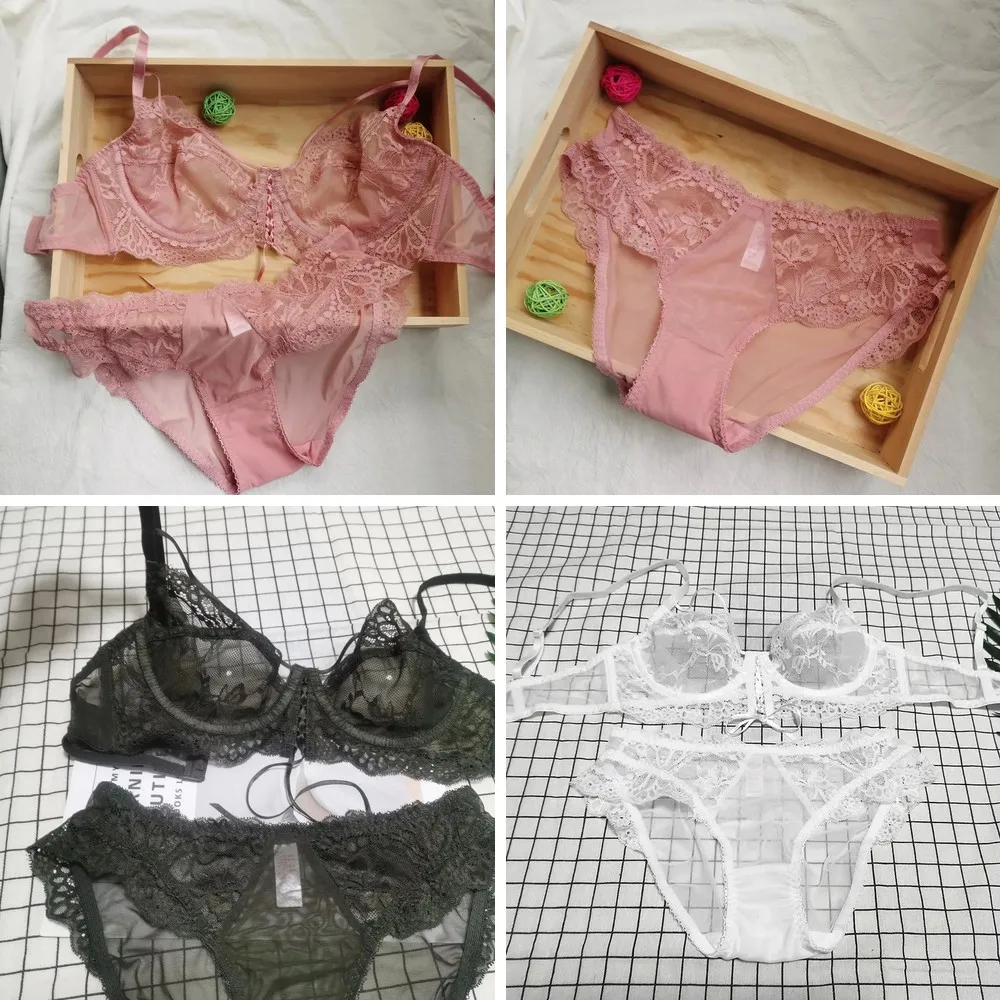 

Sexy Lace Lingerie Set Ultra-Thin Underwear Push Up Bra & Panty Semi-Transparent Ribbon