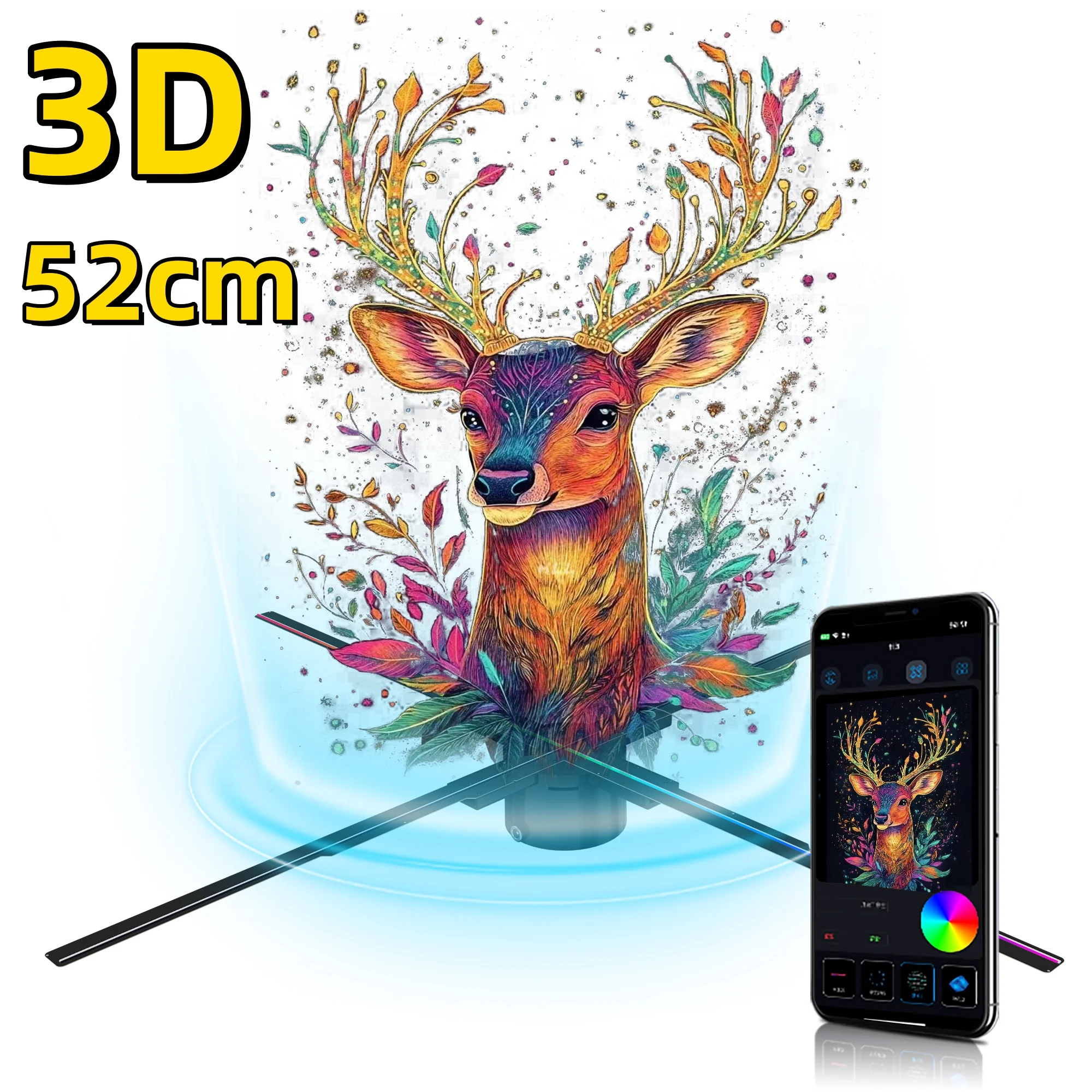 

Newest P52 3D Hologram Fan 614 LEDs Holographic WiFi Player Shopping Advertising Display Machine Remote Control Bluetooth Audio