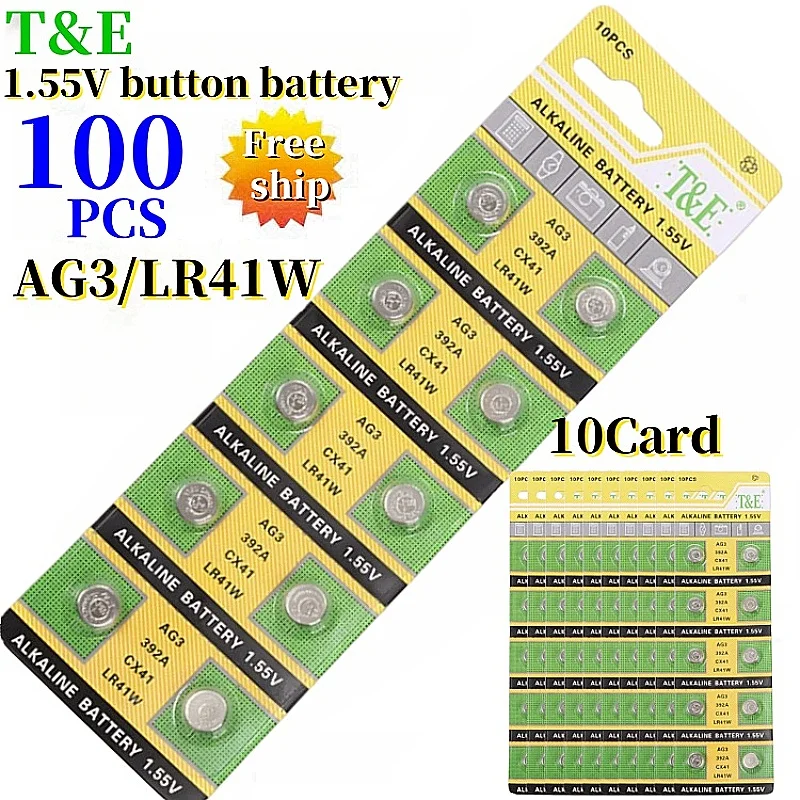 100PCS  AG3 LR41 Button Batteries SR41 392 192 Round Cell Coin 1.55V Alkaline Battery L736 384 SR41SW CX41 For Watch Toys Clock