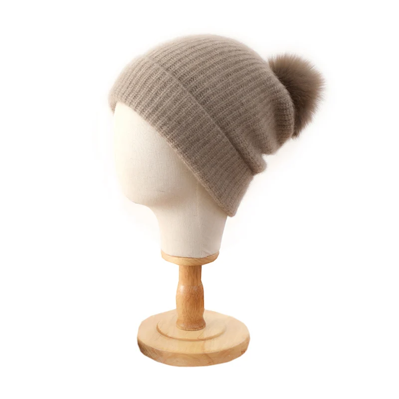 

Women's knitted cashmere hat, luxurious soft and warm sweater,hat, royal leather ball skull, girls' streetwear, 100% winter