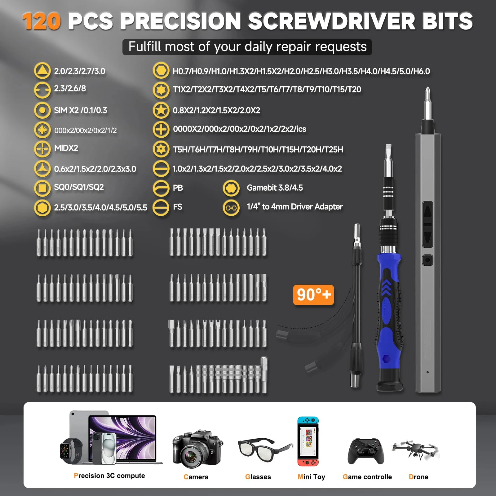 154 in 1 Precision Electric Screwdriver Set LED with 120 Magnetic Screw Driver Bits Cordless Type-C Professional Repair Tool Kit