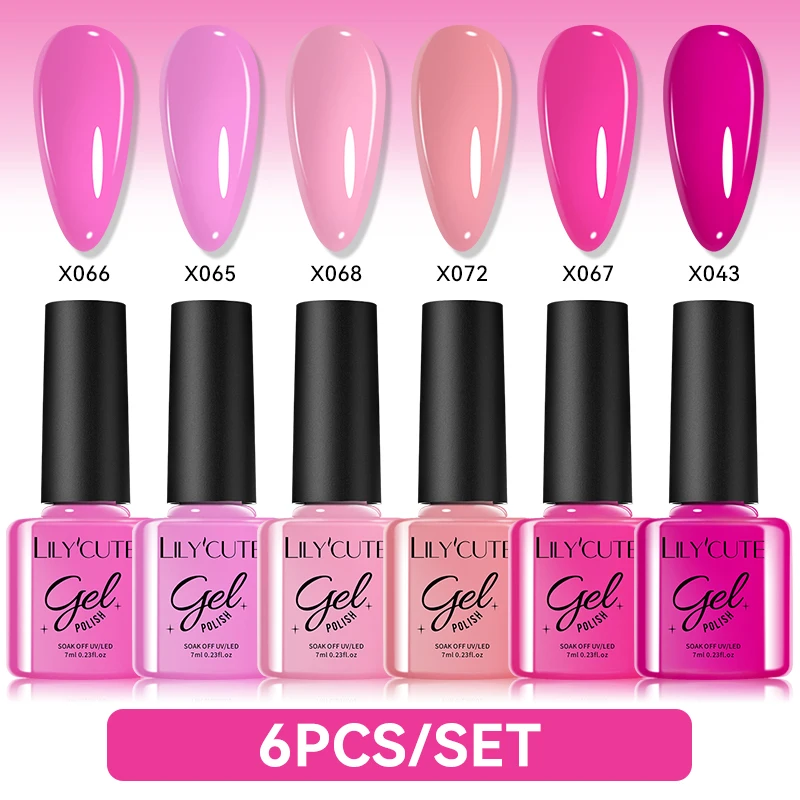 릴리큐트 6개/세트 퓨어 시리즈 젤 네일 폴리쉬 세트 글리터 세미 퍼머넌트 UV 네일 키트 베이스 매트 탑 코트 네일 아트 매니큐어