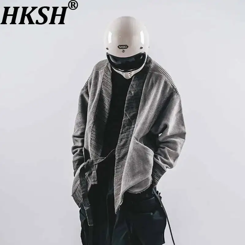 

HKSH Осенний новый мужской прилив в стиле панк, этнический грязный стираный отходы, земляной цветной блок, свободный халат, хлопковая толстовка с длинными рукавами, куртка HK12675