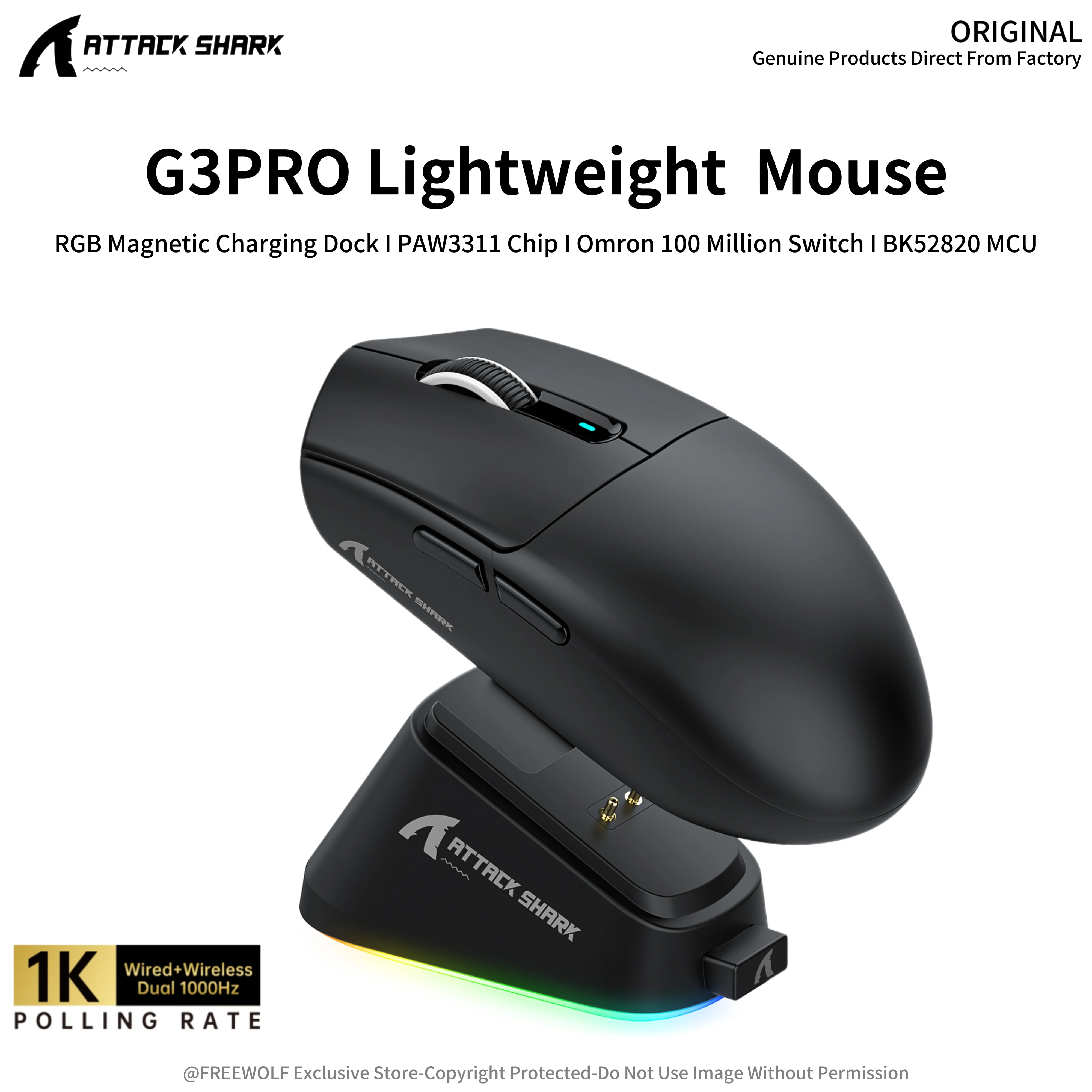 

ATTACK SHARK Low Power G3Pro Mouse - Bluetooth Wireless Connection,25000DPI,500mAh,400IPS,62g Lightweight Design for Gaming