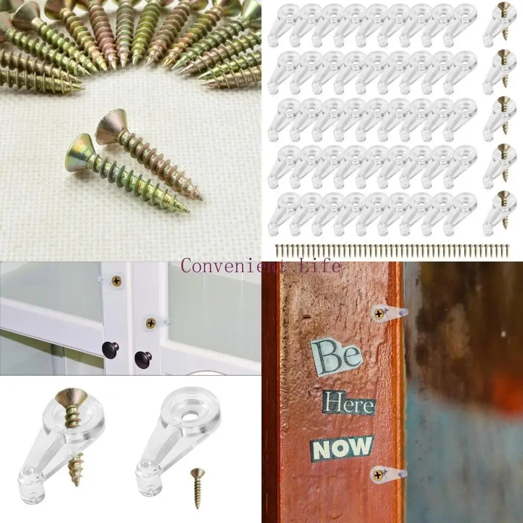 

L1EE 50pcs Glass Clip Set Strong & Sturdy Clips with Screws Convenient Glass Clips Simple Installation for Cabinet Doors