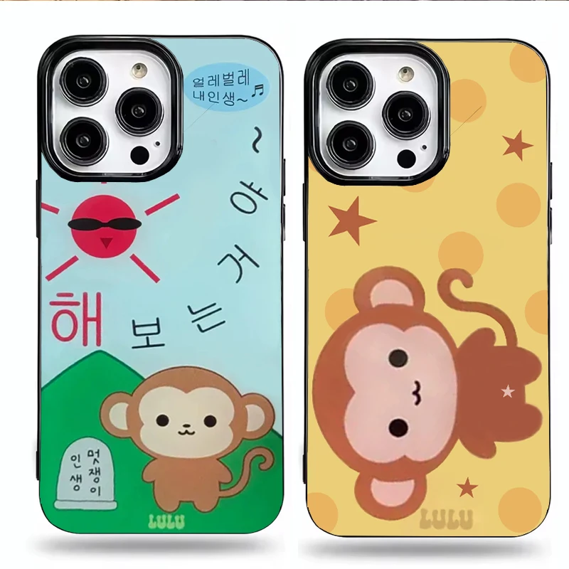 Coque de téléphone coréenne mignonne style dessin animé avec étoiles et pois singe pour iPhone 17 16 15 14 13 12 11 Pro X Xr Xsmax 7 8 Plus Mini Y2K