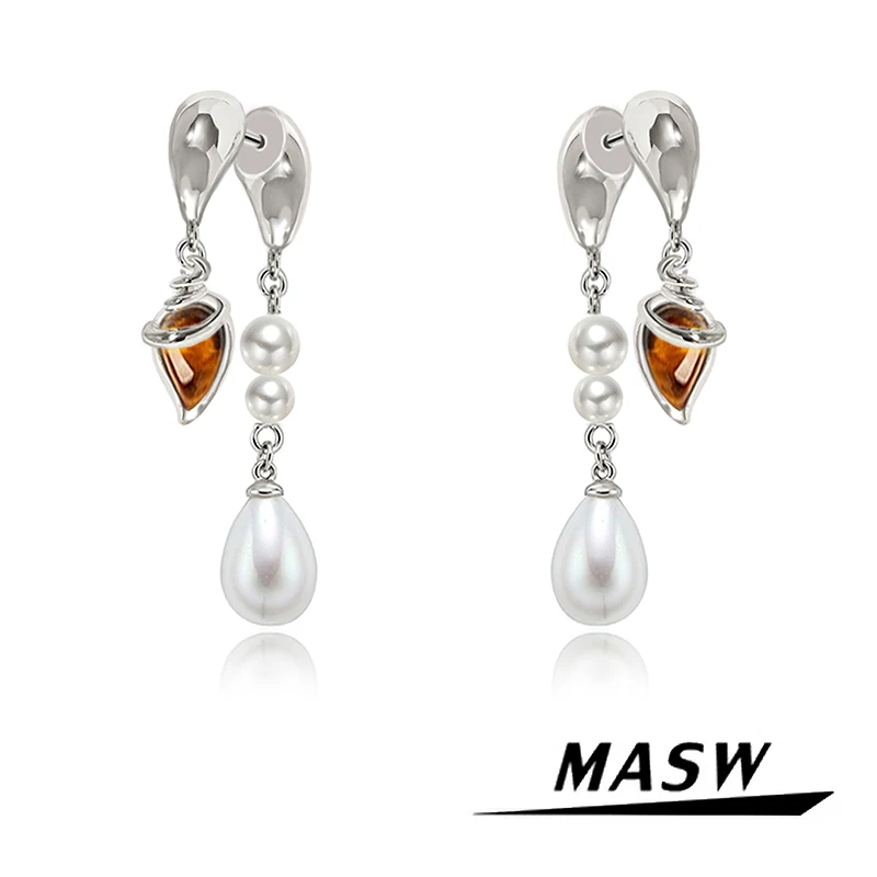 

MASW Original Design Popular Style Front With Back Simulated Glass Pearl Dangle Drop Earrings For Women Jewelry Party Gift