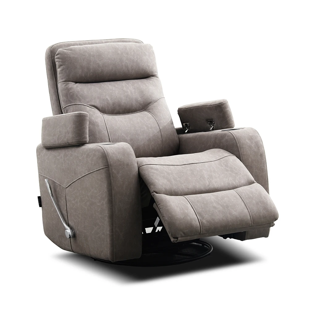 Sillón Reclinable MANWAH CHEERS en Oferta, Sillón Giratorio Manual de Tela con Portavasos y Almacenamiento, Muebles para Sala de Estar
