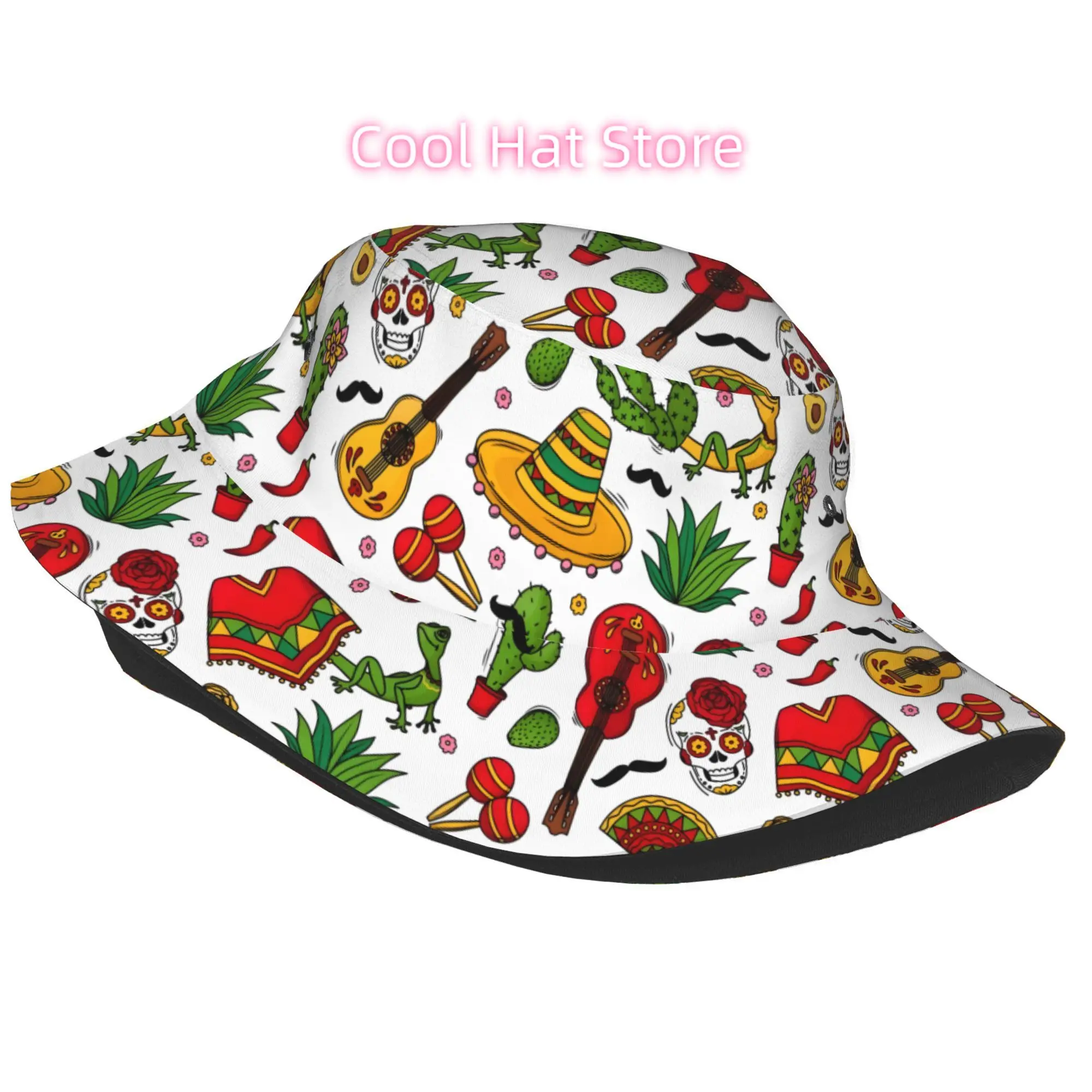 1pc, Vibrant Cartoon Cacti And Pepper Designs on Fisherman Hats, Unisex Bucket Hat Suitable for Casual Outdoor Activities, Parti