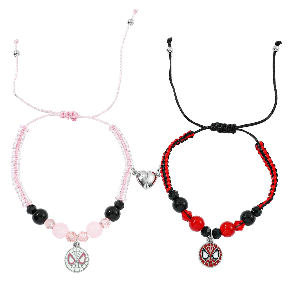 2 uds pulseras de pareja de Spiderman de Marvel brazaletes tejidos de superhéroe romántico creativo para regalos de accesorios del Día de San Valentín