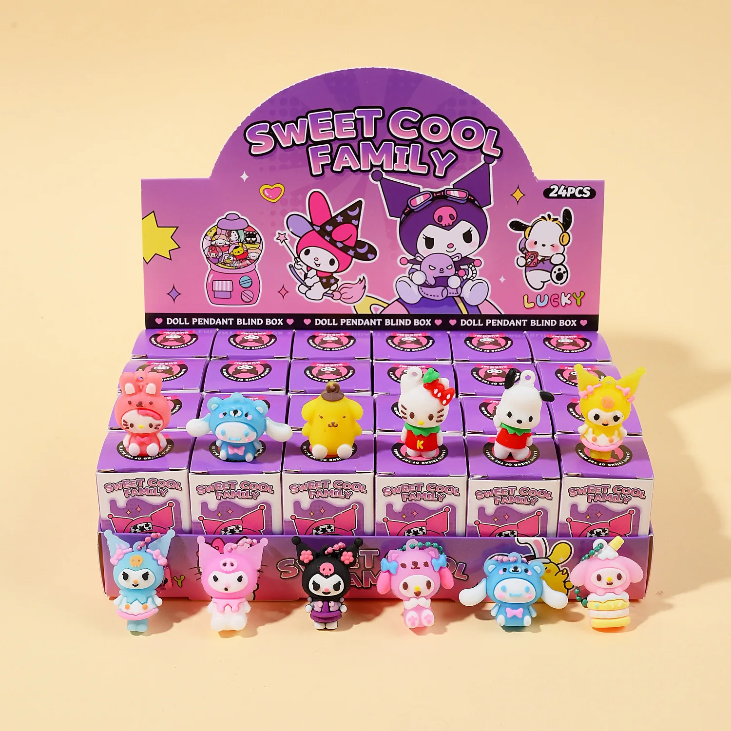 

@Cute 24Pcs Piece Anime Sanrio Hello Kitty Black Girl Keychain Pendant Keychain Blind Box Decorative Toy Children's Christmas